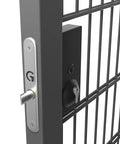 Heavy Duty Auto Latching Gate Lock With Double Sided Key Access For 40 To 60 Millimeter Metal Frames installed on a metal gate.