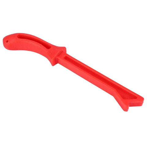 Red ergonomic grip from 4 Piece Pro Grade Safety Woodworking Push Sticks Set for Table Saw and Jointer, durable plastic tool.
