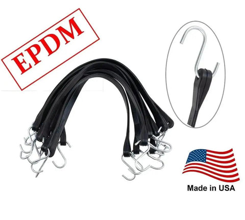 21 Inch EPDM Tarp Bungee Straps 50 Pack Made In USA Heavy Duty Weather Resistant Tarp Straps With Galvanized Steel S Hooks