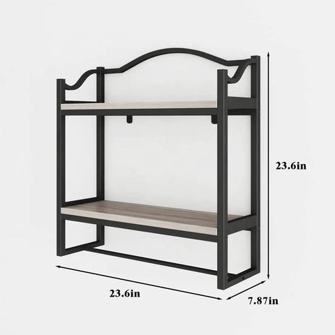 Industrial Over Toilet Bathroom Shelves With Towel Rack 2 Tier Wall Shelf Set With Towel Bar Dope Bath Organizer Sturdy Black Bracket And Gray Shelves For Towels Decor Books And More dimensions and design detail.