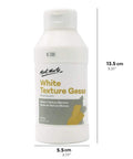 Front view of Premium White Texture Gesso 250ml bottle, suitable for artists; ideal for acrylic, oil, pencils, pastels, graphite, charcoal.