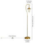 Nautical Floor Lamp With Glass Shade In Brass And Clear Finish, Lantern Style Lighting for cottage vibes, dimensions displayed