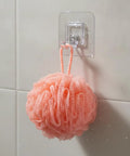 Sick Wall Mount Hooks, Totally Rust Proof Storage Rack For Coats, Bags, And Picture Hanging, Hella Durable towel holder with peach loofah.