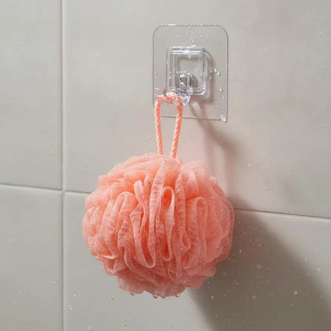 Sick Wall Mount Hooks, Totally Rust Proof Storage Rack For Coats, Bags, And Picture Hanging, Hella Durable towel holder with peach loofah.