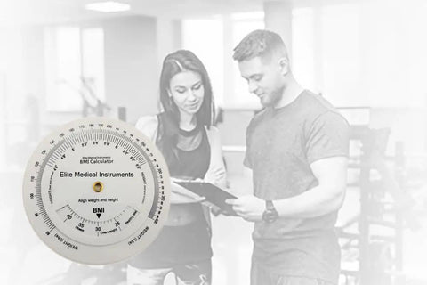 Adult Bmi Wheel Calculator For Quicker Body Mass Index Tracking Vinyl Gauge showing height and weight in fitness setting.