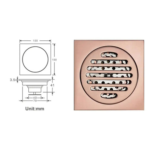 Rose Gold Bathtub Stopper With Anti Odor Shower Floor Drain Valve Heavy Duty Brass Waste Gate Featuring A Slick Finish And No Sweat Install For Smooth Bathroom Draining Solutions, shown with dimensions.