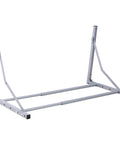 Wall Mount Folding Tire Rack With Adjustable Width And Heavy Duty 300 Lb Capacity For Rv Atv Car Storage in silver metal design.