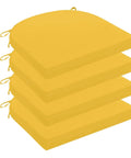 Stack of Outdoor Chair Cushions Set Of 4 Yellow 17 By 16 By 2 Inches Round Corner Water Resistant Non Slip With Straps