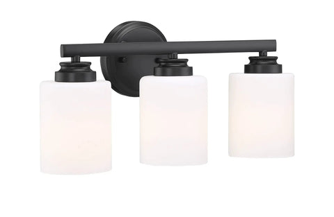 Bolden 3 Light Vanity In Brushed Polished Nickel With White Frosted Glass Shades For Damp Locations Modern Bathroom Light Fixture Requires 3 Medium Base Bulbs Not Included Sleek