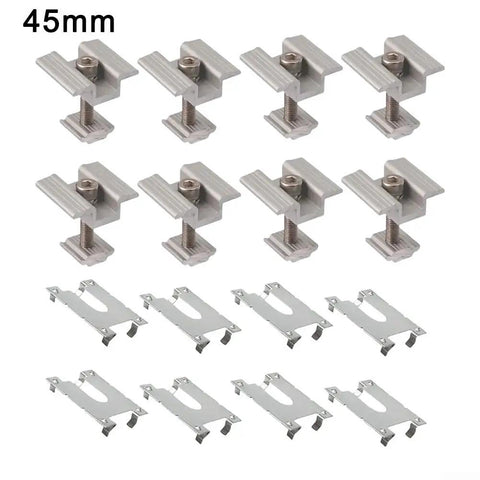 Rock Hard Solar Bracket Kits In 8 Pack Sets For Ground Mount Installations Using 45MM Medium Voltage Blocks And Conductive Sheets Made From Hella Tough Aluminum - 8 brackets and sheets.