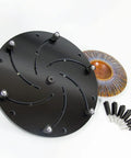 Black faceplate and components of Self Centering 12 Inch Wood Lathe Chuck With 1 Inch 8 TPI Thread Direct Mount shown with bowl