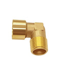 Top Shelf 2 Piece Brass Street Elbow Pipe Fitting 90 Degree 1/4 Inch Npt Male Female Connection Heavy Duty Forged Plumbing Hardware close-up view.