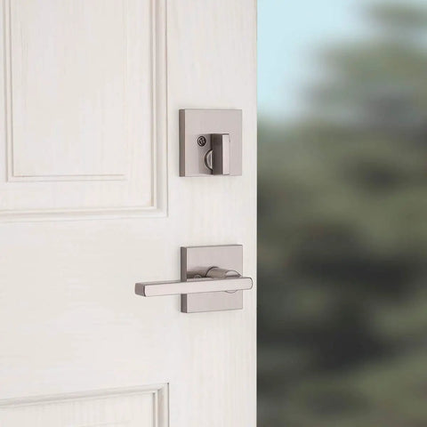Vancouver Front Door Lock Set With Exterior Handleset And Reversible Interior Lever Satin Nickel Finish Pick Resistant SmartKey Rekey