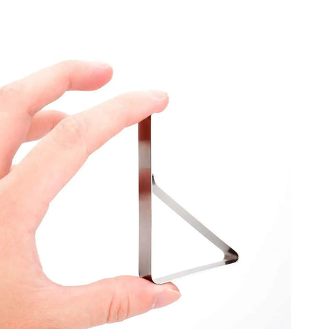 Hand holding one of 12 Pack Picnic Tablecloth Clips For Outdoor Tables, Heavy Duty Metal Cloth Clamps, measuring about 3 x 1.77 x 0.47 inches.