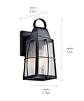Tolerand 12 Inch Outdoor Wall Light In Textured Black With Clear Seeded Glass 1 Light Exterior Sconce For Porch And Patio