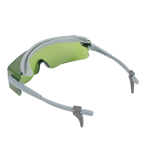 Heavy Duty Laser Safety Glasses With Flexible Arms For Lab Work And Welding Projects Kicking Harsh Uv Rays To The Curb While Shielding Eyes From Bright Blue Light - Green tinted lens and flexible arms.