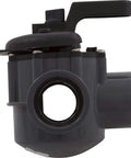 Straight Fire Pvc Three Way Diverter Valve With 2 Inch Spigot And 1.5 Inch Slip Design, side view, black PVC material, suitable for pool spa flow management.