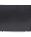 Heavy Duty 5 Bay External Hard Drive Enclosure In Sleek Black side view showcasing smooth finish and silver feet.