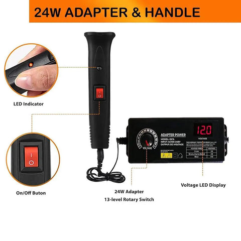 Dope Hot Wire Foam Cutter Kit 4 In 1 Upgrade Set showing a 24W adapter with LED display and adjustable handle for precise foam cutting.