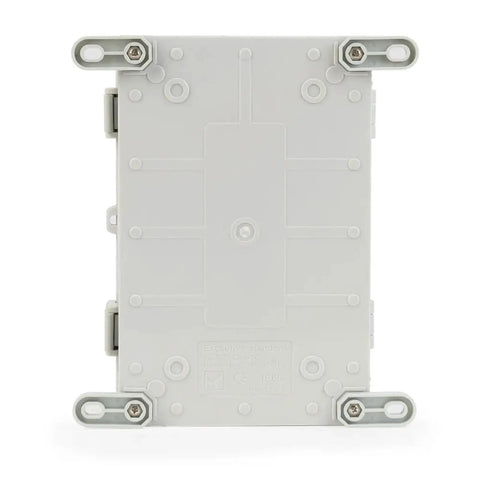 Outdoor Waterproof Electrical Junction Box With Sealed Power Distribution Enclosure And Hasp Locking Mechanism Heavy-Duty ABS Weatherproof Box Built To Take A Beating In Real-World Outdoor Electrical Setups. White ABS enclosure with hasp locking tabs, front view