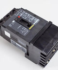 Heavy Duty 3 Pole Molded Case Circuit Breaker 90 Amp 600 Volt Unit Mount H-Frame PowerPacT, angled view showing specifications.