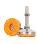 Built Tough Heavy Duty Carbon Steel Leveling Feet With M10 X 80 Millimeter Threads And Orange Grip Pads shown from the side.