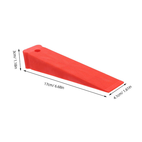 Heavy Duty Red Leveling Wedges 20 Pack Polymer Shims For Window And Furniture Installations showing 17cm long red shim with measurements.
