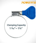 POWERTEC 1-1/2 inch stainless steel hose clamp with blue plastic thumb-screw handle