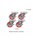 Pack Of 4 1.5 Inch Swivel Brake Casters With Flat Side Rollers Red PVC Wheels For Furniture And Coffee Tables, model S01543