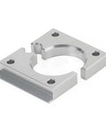 Close-up of silver CNC Shock Shaft Clamp for 2021 Fox Float X2 DHX2, 3/8" shaft size, compatible with 803-01-690, top angle view.