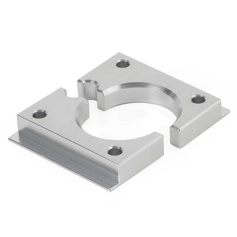 Close-up of silver CNC Shock Shaft Clamp for 2021 Fox Float X2 DHX2, 3/8" shaft size, compatible with 803-01-690, top angle view.
