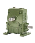 Heavy Duty Worm Gear Reducer With Precision Shafts For Industrial Machinery And Light Industry Applications. Green metal housing.
