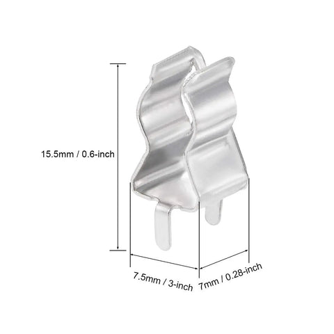 Side view of Fuse Clips for 6mm x 30mm Glass Ceramic Tubes, 2 Pole DIP Mount Holders, with measurements shown.