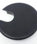 Heavy Duty Desk Grommet Covers For 2.5 Inch Cutouts Slick Black Plastic Cable Management Kit, smooth round lid for wire concealment.