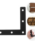 Heavy Duty Dark Steel Right Angle Corner Brackets Set, 30 Pieces with Pre Drilled Holes, black L-bracket shown in use and close-up