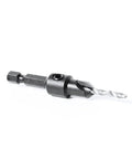 Hardcore Industrial Grade Quick Countersink One Eighth Inch Diameter Straight Cutting Tip For Fine Woodworking Cabinet Making And Metal Fabrication showing a close-up view of a carbide drill bit.
