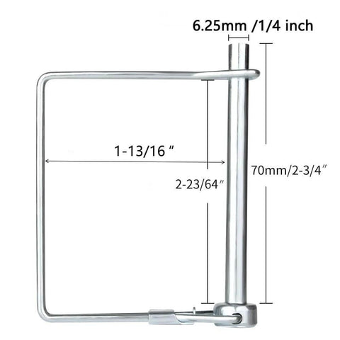 10 Pack Square PTO Pin Locking Pins One Quarter Inch By Two And Three Quarters Inch Heavy Duty Hitch Pins with measurements