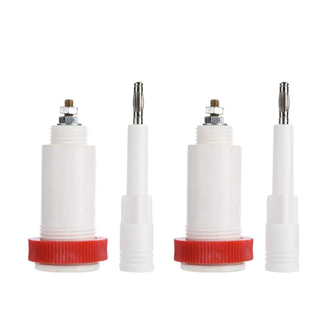 Top Rated Four Millimeter Banana Cross Jack Adapter Providing A Rock Solid Threaded Fit High Voltage Connectors With Hassle Free Plugs For Straight Up Electrical Testing, showing white adapters with red bases.