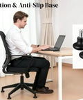 Set Of 5 Premium Bell Glides For Office Chair Caster Replacement on a stable office chair under a man working at a desk.