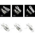 Front and side view of 30 Pack 2.8mm Spade Crimp Terminals For 16AWG Wire, Insulated Female Quick Connectors With Tin-Plated Copper.