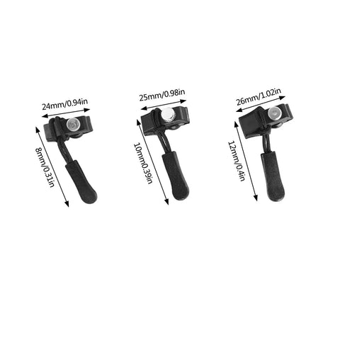 Zipper Pull Repair Kit For Clothing Backpacks Tents And Outdoor Gear Durable Black Plastomer Pulls, three sizes in black