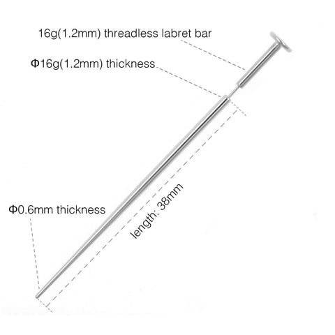 Two Pack Titanium Implant Grade Insertion Tapers For Threadless Labret Bar 1.0mm 1.2mm 18G 16G Set, 38mm Length, Pin End