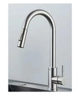 Black Pull Out Deck Mounted Flexible Hot Cold Stream Shower Modes Nozzle Faucet with stainless steel finish and lever handle.