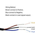 Wiring diagram for Inductive Proximity Sensor SN04-P2 PNP NC With 4mm Sensing, showing brown, blue, and black wire connections.