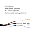 SN04 N2 Inductive Proximity Sensor With Normally Closed Output wiring guide showing brown, blue, black wires for connections