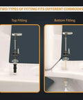 Two types of fitting for Slick Glitter Toilet Seat Soft Close Rounded Molded Resin Cover, top and bottom options for easy installation.