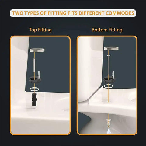 Two types of fitting for Slick Glitter Toilet Seat Soft Close Rounded Molded Resin Cover, top and bottom options for easy installation.