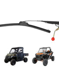 Heavy Duty Manual UTV Windshield Wiper Kit with 16-inch blade, designed for UTVs and golf carts, shown with vehicles.