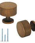 Solid Vintage Antique Brass Cabinet Knobs 12 Pack For Dresser Drawers Cabinets And Kitchen Hardware Durable Metal Alloy With Classic Retro Look Easy Install At 28mm Diameter Built To Last Great For Bathrooms And Cupboards, showcasing knob details and included screws.