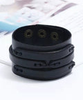 Two Piece Punk Leather Cuff Bracelet Set Vintage Wristband For Men And Women Adjustable Retro Biker Arm Band, black leather